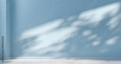 Minimalistic beautiful background, beige painted wall with blurred shadow from window with wooden floor.