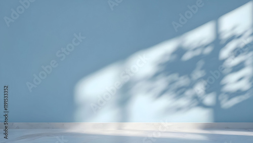 Minimalistic beautiful background, beige painted wall with blurred shadow from window with wooden floor.
