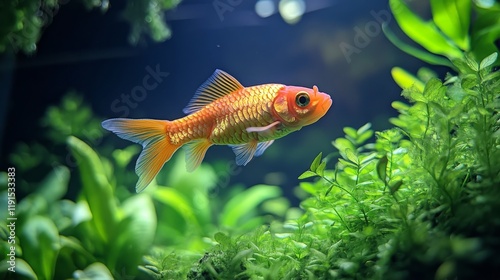 Golden fish swimming gracefully in a tranquil pond surrounded by autumn foliage