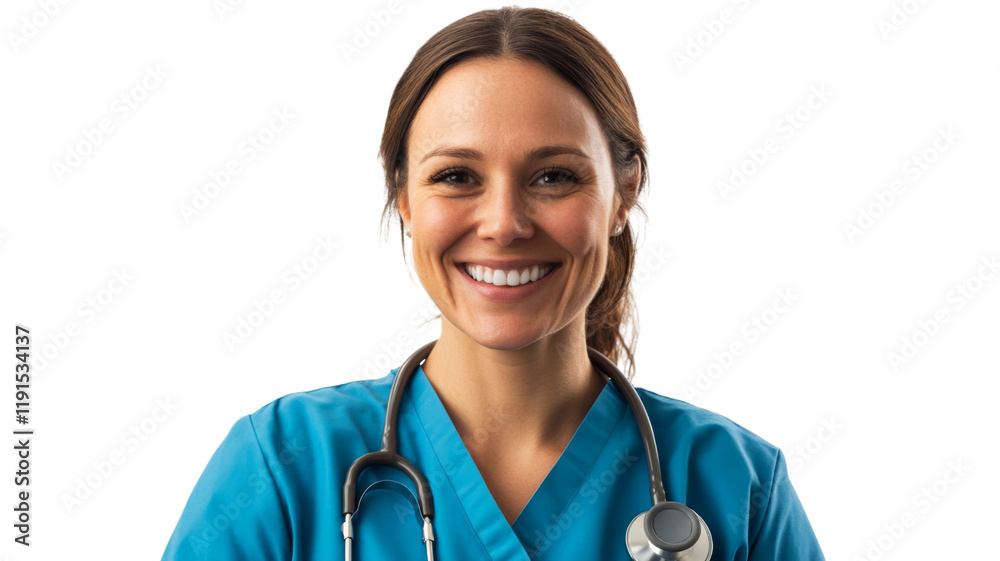 Smiling nurse practitioner in medical uniform, isolated on transparent background Smiling nurse practitioner in medical uniform, isolated on transparent background