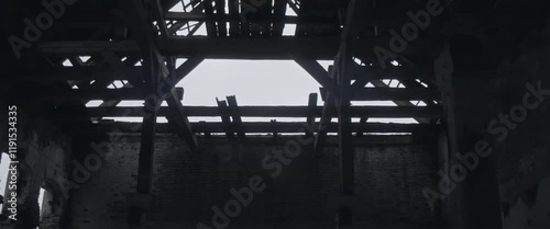 Roof of old abandoned building anamorphic