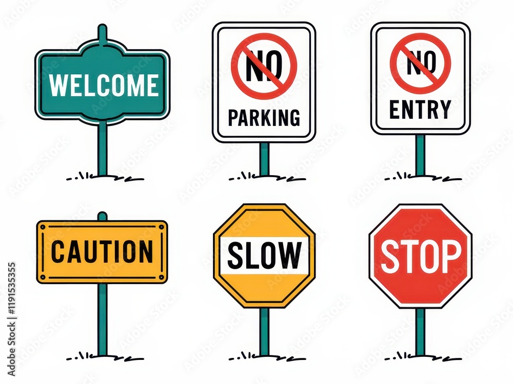 Collection of various traffic and caution signs Collection of various traffic and caution signs
