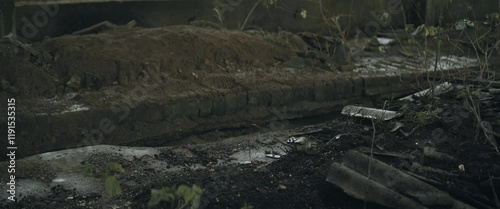 Debris in an abandoned building anamorphic