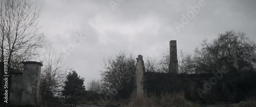 Abandoned houses and moving clouds anamorphic