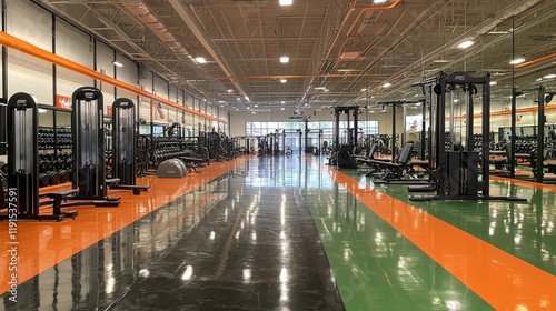 Fitness center with various workout equipment and wooden flooring during dayl...