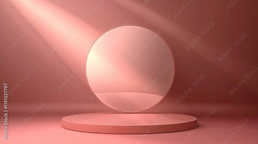 Oval Mirror on a Pink Circular Platform Display Oval Mirror on a Pink Circular Platform Display