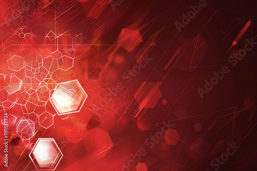 Abstract Red Background with Soccer Balls and Hexagonal Shapes for a Modern Sports Design