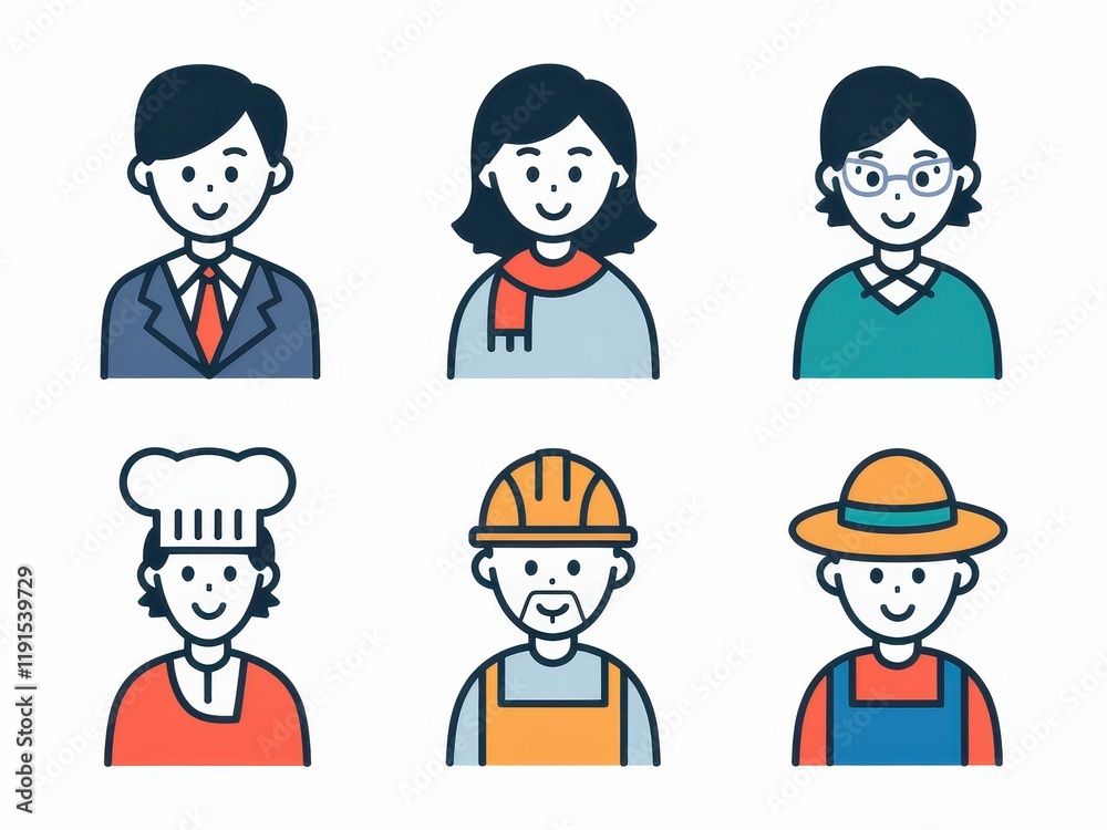Diverse professional icons representing various occupations Diverse professional icons representing various occupations