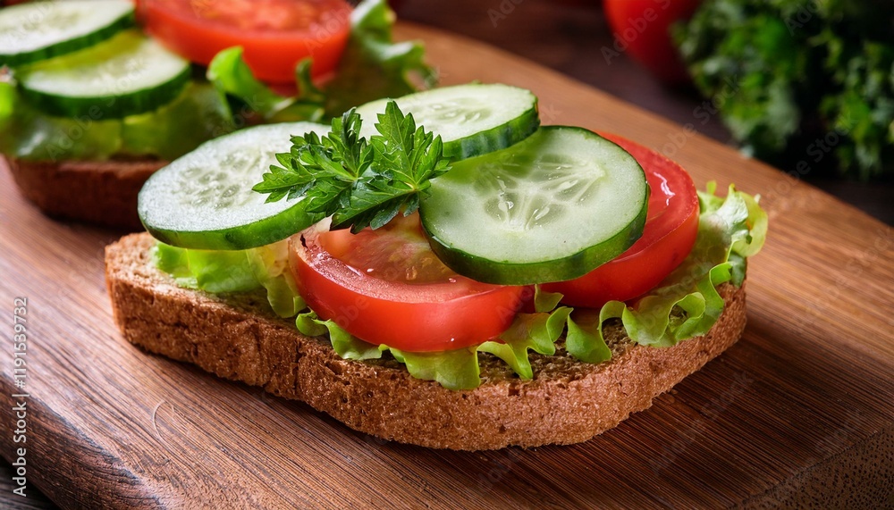 Generated image Healthy cucumber and tomato sandwich, fresh vegetable slices on bread with salad, delicious Generated image Healthy cucumber and tomato sandwich, fresh vegetable slices on bread with salad, delicious