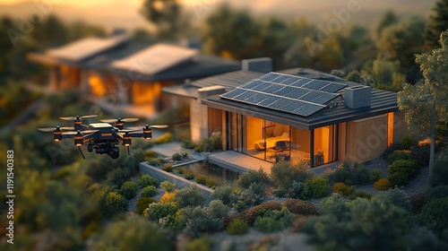 Sustainable living solar-powered home with advanced technology image photo