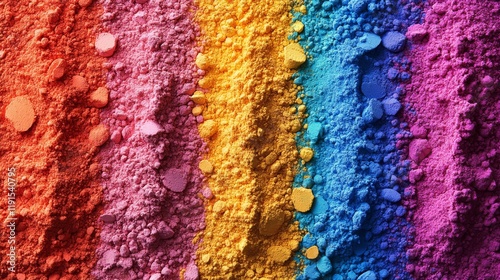 Vibrant colored powders arranged in stripes for artistic use at a creative wo...