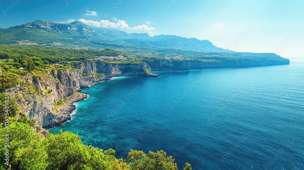 Obraz premium Coastal Cliffs Mountain Landscape Azure Sea