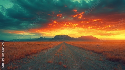 Beautiful sunset over vast landscape with vibrant clouds in the sky