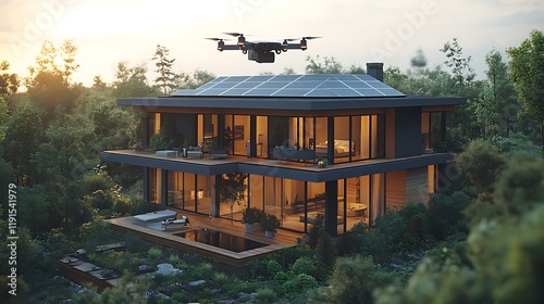Elegant glass house showcasing modern architecture and technology picture photo