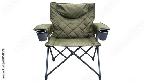 folding chair with cup holders comfortable outdoor chair, isolated on transparent background