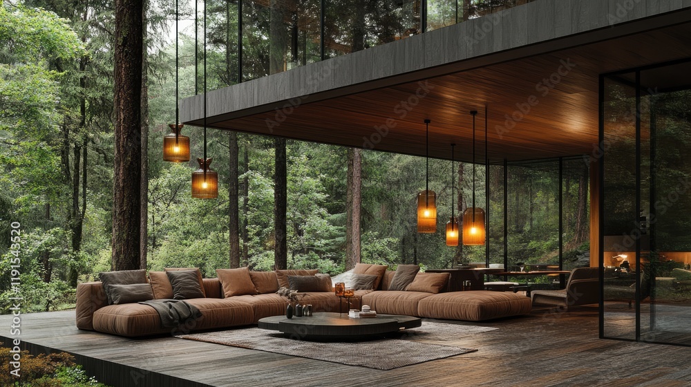 Fototapeta premium Modern Forest Home Living Room Design