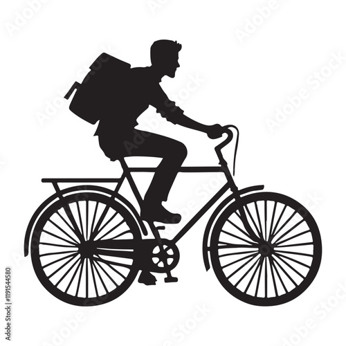 Man on Bicycle Silhouette Vector Illustration Cycling