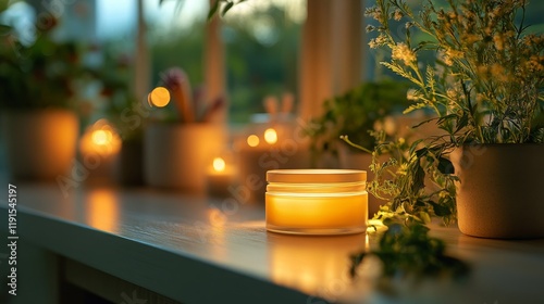 Serenity and elegance in a modern bathroom with skincare products at night