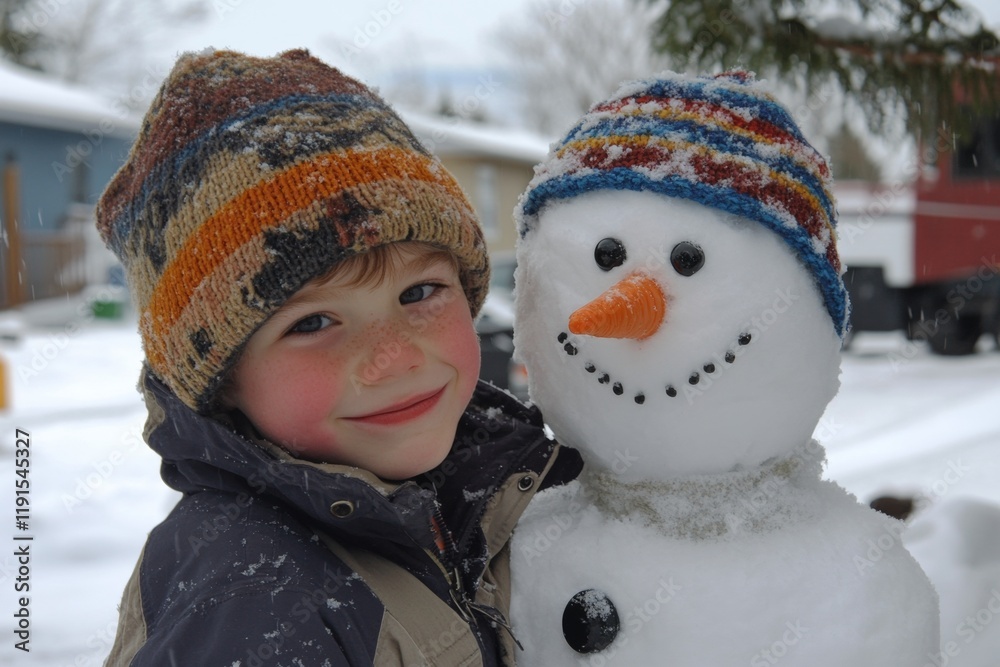 Winter joy with winter snow: cute child boy makes a frosty figure. Field games for children on cloudy snowing. Winter family photo. Family snow escape. Child snow outfit. Snowball play kids. Winter joy with winter snow: cute child boy makes a frosty figure. Field games for children on cloudy snowing. Winter family photo. Family snow escape. Child snow outfit. Snowball play kids.