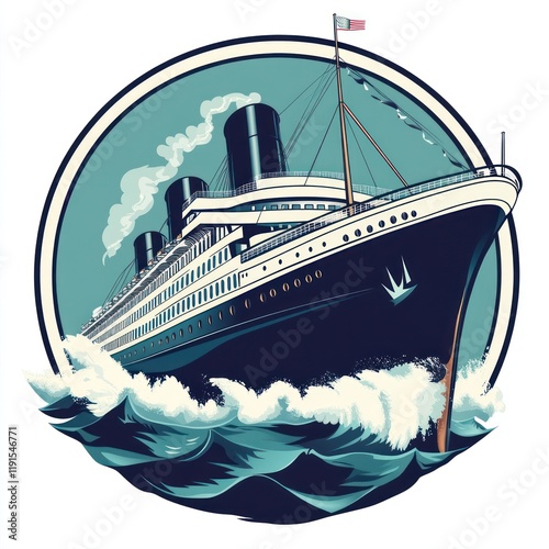 Ocean liner, vintage style, sea waves, travel poster, nautical