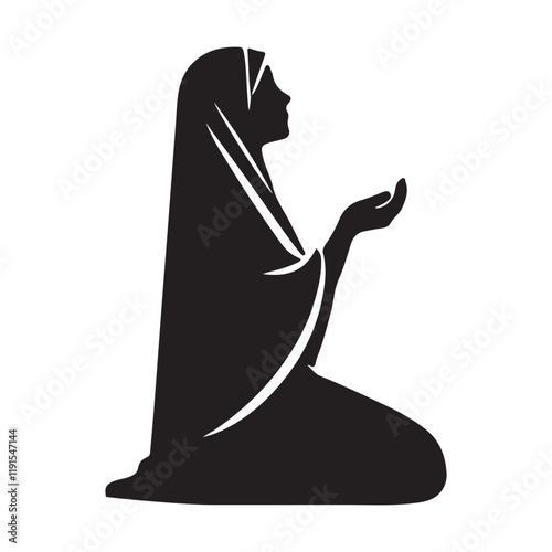 Woman in Hijab Praying Silhouette Illustration