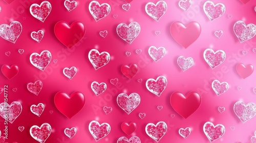 hearts pattern interwoven with ice, smooth gradient color transition, seamless blending, professional aesthetic photo