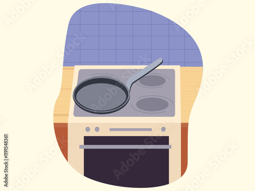 Kitchen, stove, oven, pan on the stove.