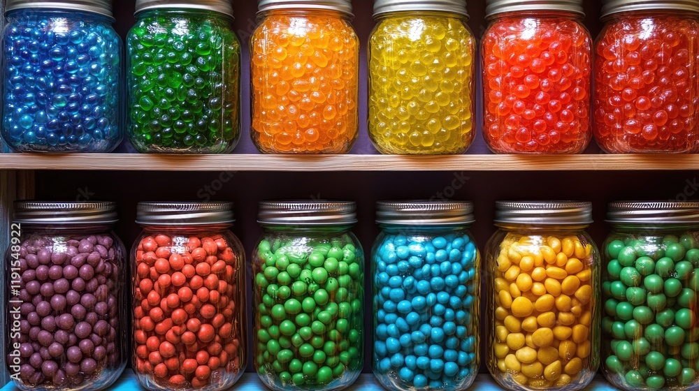 custom made wallpaper toronto digitalColorful candy balls in glass jars on shelves