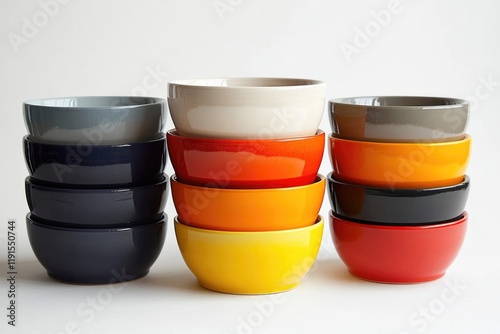 Colorful bowls stacked creatively showcase vibrant design and pl photo