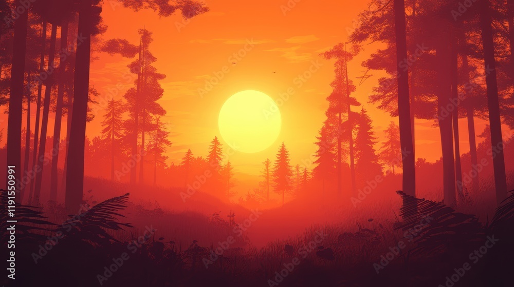 Sunset Glow Illuminates a Forest Path Sunset Glow Illuminates a Forest Path