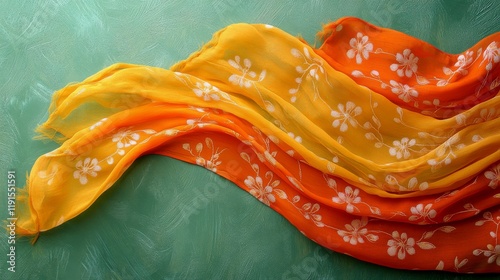 Vibrant orange flowers blooming in a lush green landscape with flowing patterns