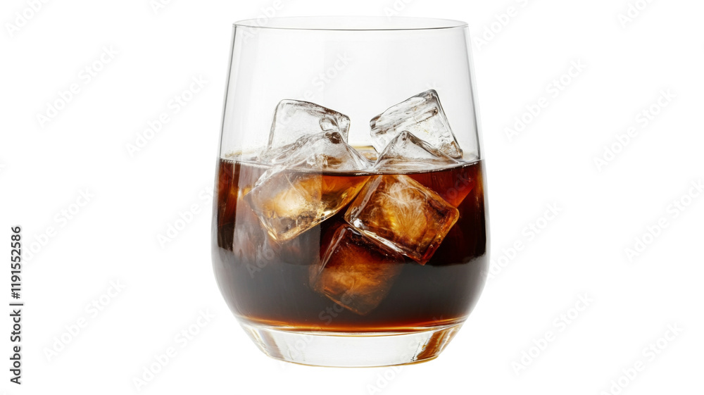 Glass of cold brew coffee with ice cubes, isolated on transparent background Glass of cold brew coffee with ice cubes, isolated on transparent background