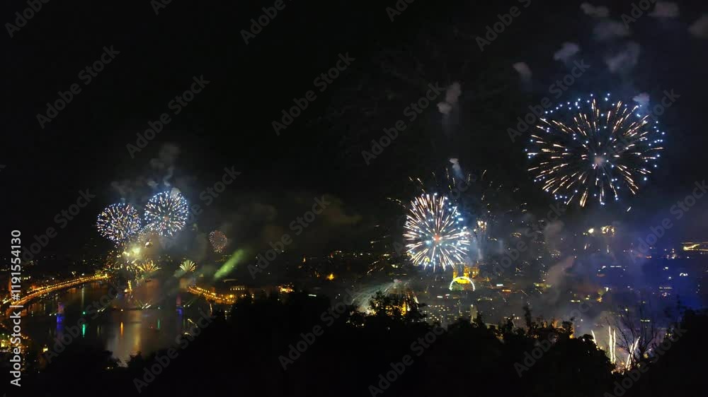 Budapest fireworks show on August 20th. St. Stephen’s Day. Festival in Budapest, Hungary.
