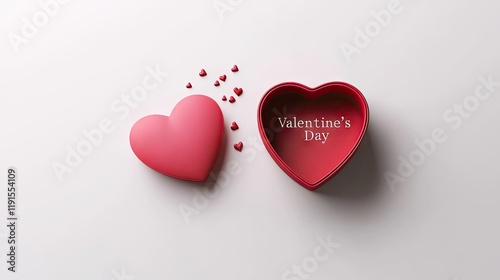 A minimalist image of a heart-shaped gift box in red with the words "Valentine's Day" in bold letters, isolated on white.