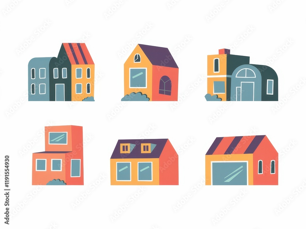 Collection of Colorful House Illustrations Displayed