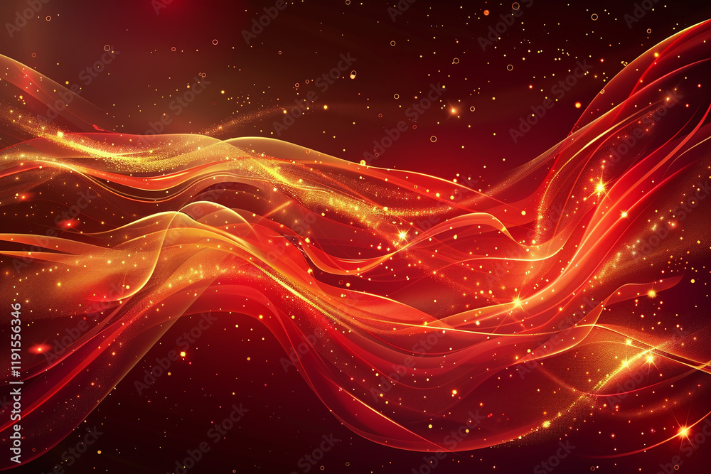 Obraz premium Abstract Red Background with Glowing Waves, Light Trails, and Shimmering Particles for a Digital Fantasy Design