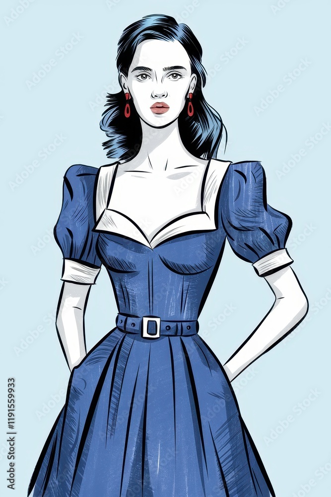 Elegant Woman in a Blue Fifties Style Dress Elegant Woman in a Blue Fifties Style Dress