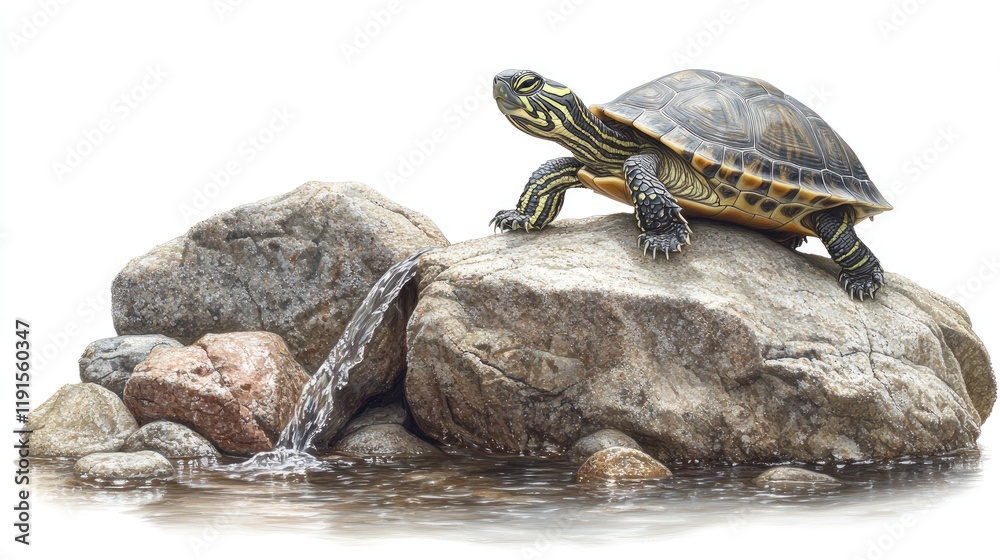 Obraz premium Turtle on Rocks Beside a Stream in a Natural Setting