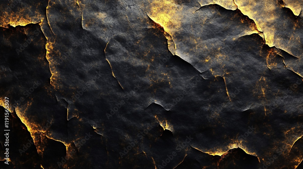 Fototapeta premium Textured black and gold surface displaying a unique pattern of cracks and highlights