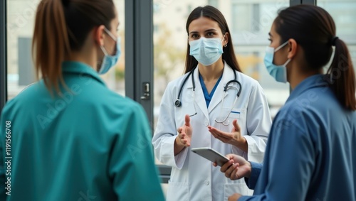 Wallpaper Mural Healthcare workers gently engaging with skeptics offering facts and encouragement for vaccination, Professional stock photo, AI generated photograph Torontodigital.ca