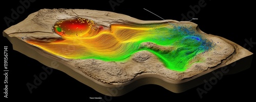 3D model of sediment flow; geological research; visualization