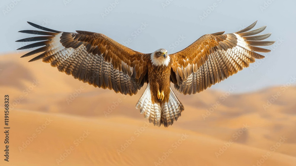 Naklejka premium Majestic Eagle Soaring Over Desert Sands