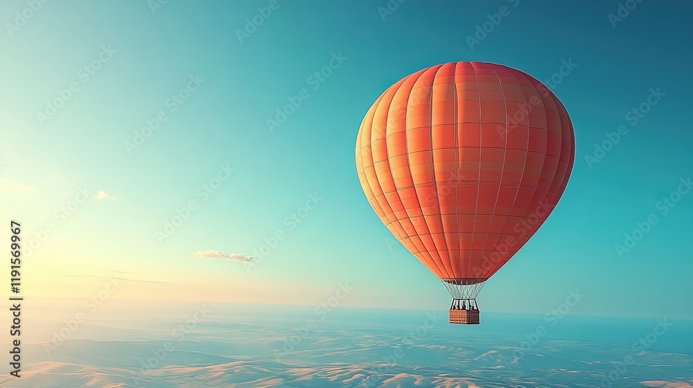 Fototapeta premium Orange Hot Air Balloon Soaring Above Rolling Hills
