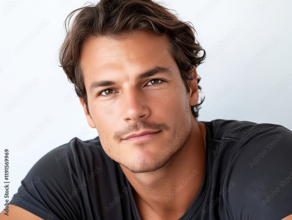 Obraz premium A man with long hair and a black shirt is looking at the camera