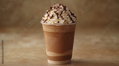 Delicious dessert beverage with whipped cream and chocolate drizzle on top
