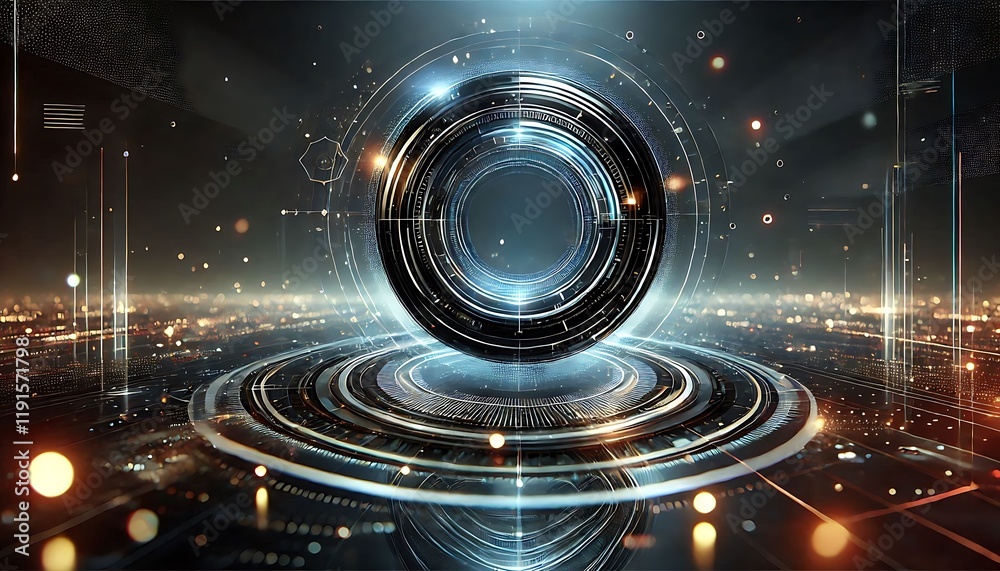 Futuristic dark background with glowing holographic rings, subtle textures, and dynamic light reflections for a sci-fi ambiance. Generative AI Futuristic dark background with glowing holographic rings, subtle textures, and dynamic light reflections for a sci-fi ambiance. Generative AI