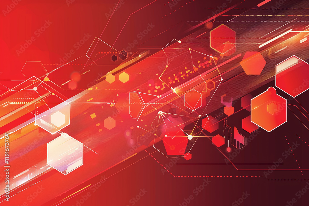 Fototapeta premium Modern 3D Red Hexagonal Tiles Pattern with Geometric Design for Abstract Digital Art Background