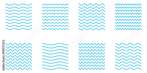 Wave line and wavy zigzag lines. Blue underlines wavy curve zig zag line pattern in abstract style. Geometric decoration element. Vector illustration.