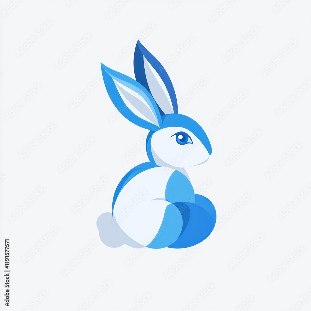 Fototapeta premium Blue bunny Easter sitting, white background, spring