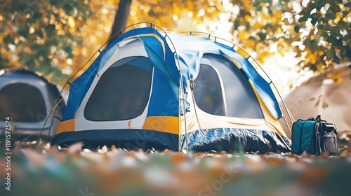 Vibrant Tents Nestled Amongst Autumn Foliage for a Perfect Camping Experience in Nature. photo